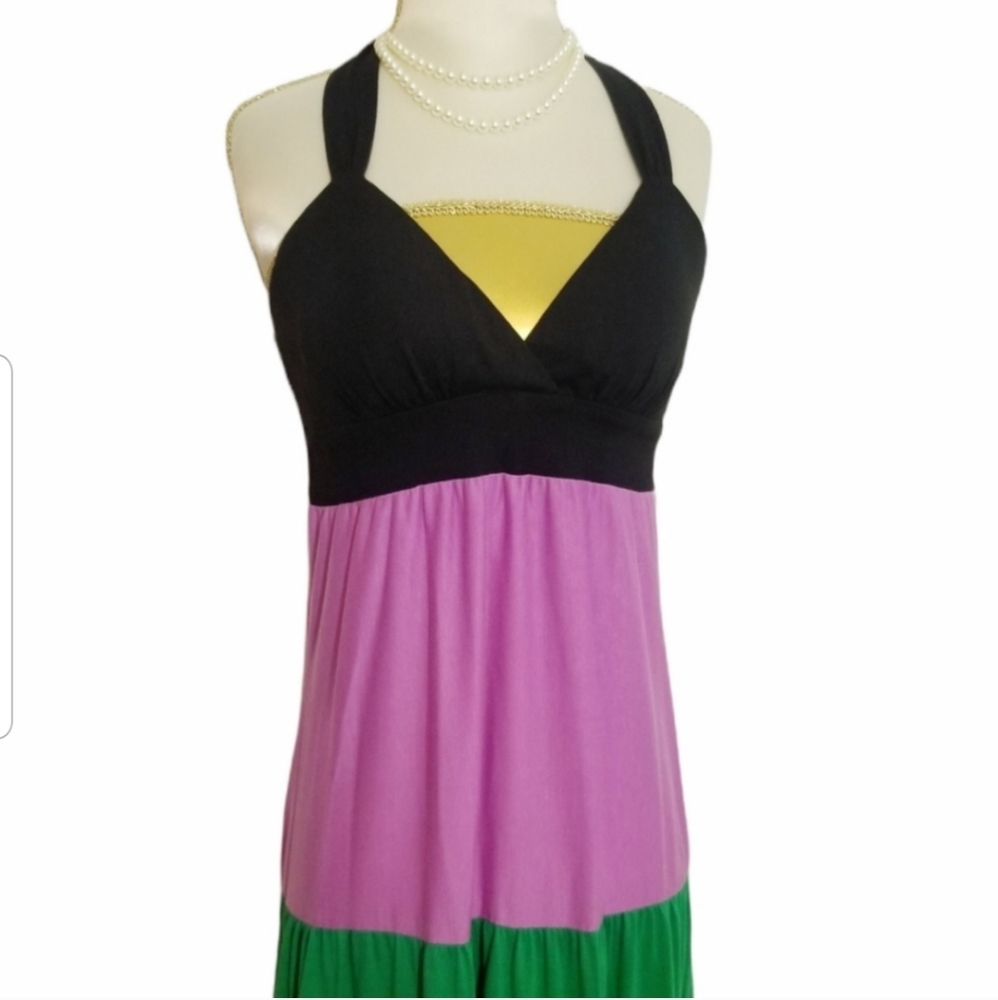 Boho Colorblock Open-Back Haltered Maxi Dress - image 3